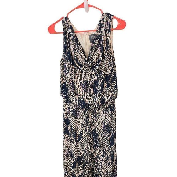 Vince Camuto  Black Pink Animal Print Wide Leg Cowl Neck Jumpsuit Small - Picture 2 of 6